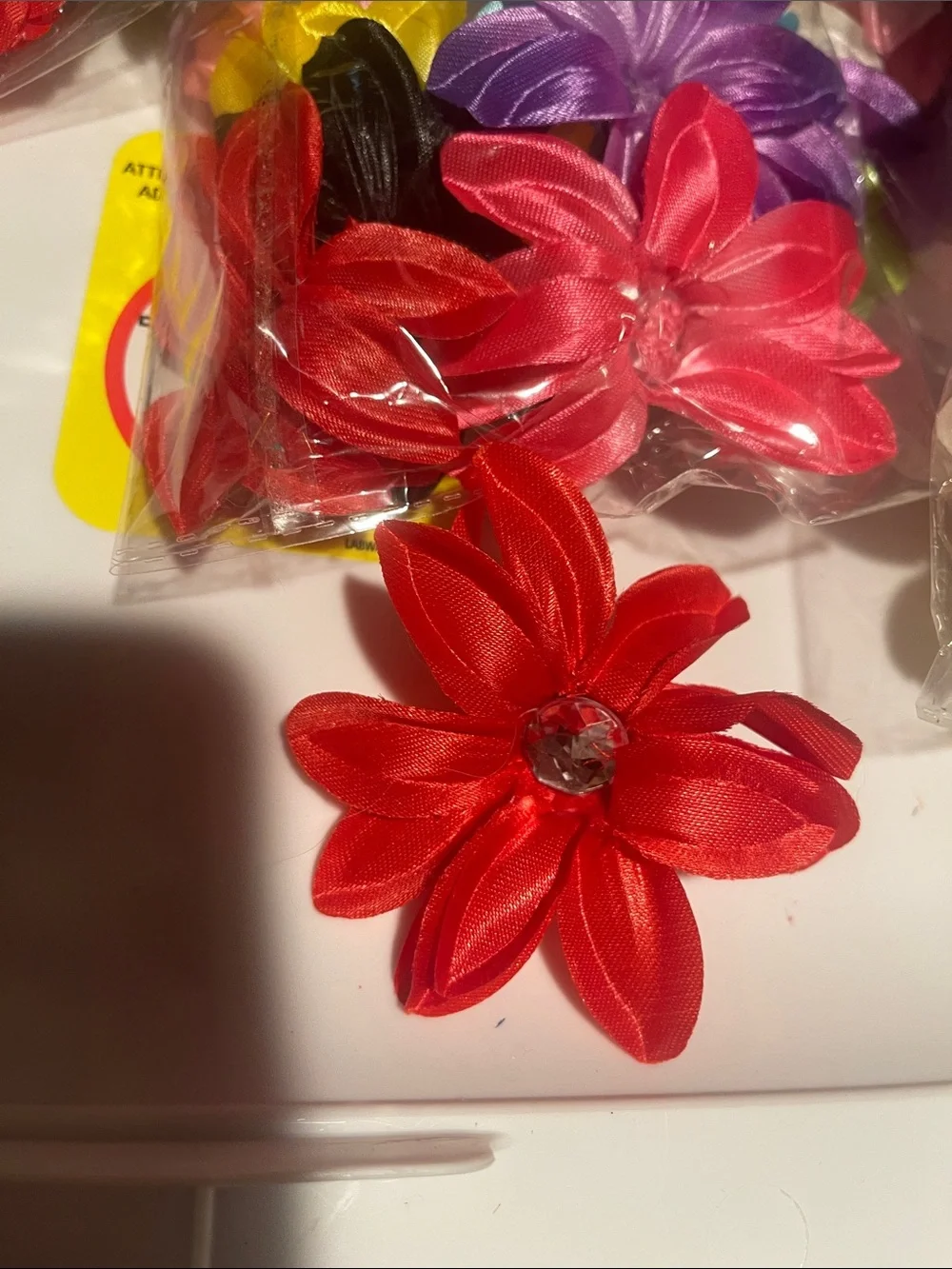 Colorful Flower craft heads lily with rhinestone Centers five dozen.